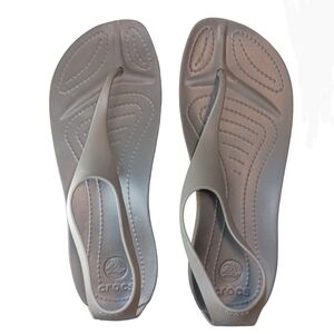 CROCS Women size 8 Sexi Flip Flop Thong Brown Green Serena Sandals